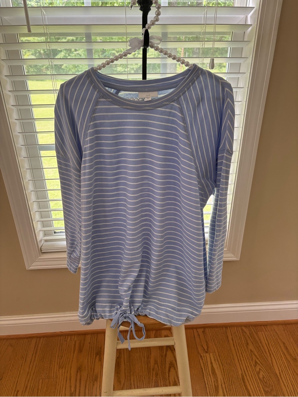 J. Jill Light Blue and White Striped Long-Sleeve Tie-Hem Tee